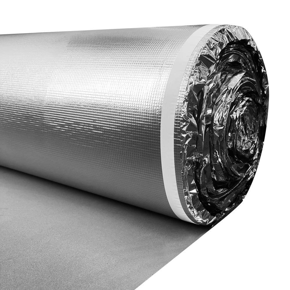 Dekorman Premium Plus 100 sq. ft. 43x in. W 28x ft. L x 3 mm T 120 mil Acoustic Underlayment with Sliver Foil for Laminate Floor 3ES100