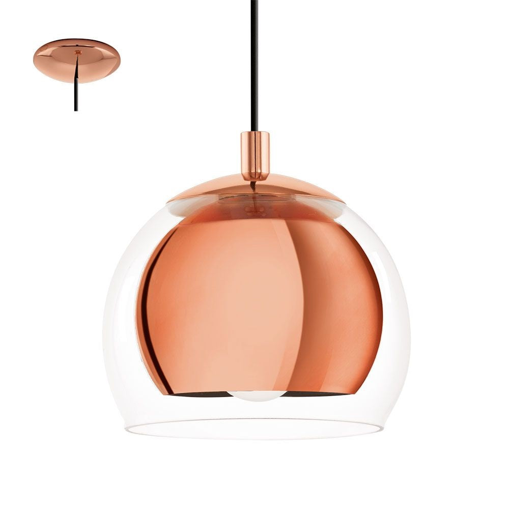 Eglo 94589 Rocamar Copper & Clear Glass Dome Shade Modern Pendant 19cm