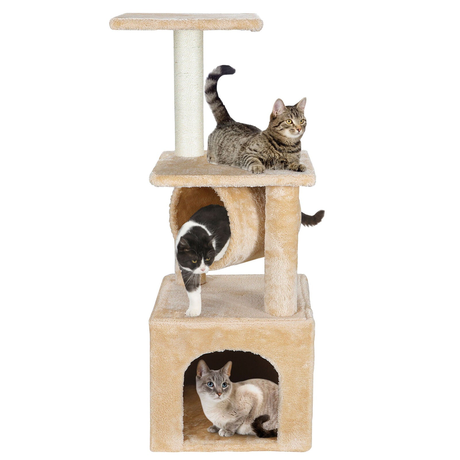 ZENY 36-in Cat Tree and Condo Scratching Post Tower， Beige