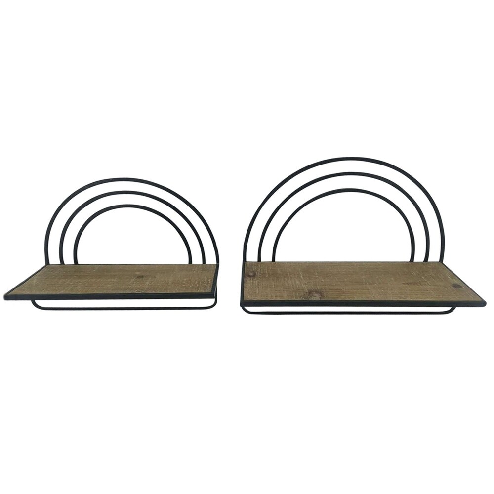 Set of 2 Black and Brown Wood Rainbow Style Wall Shelves 20\