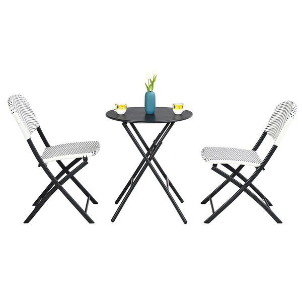 Costway 3PCS Patio Rattan Bistro Set Folding Table Chairs Garden Deck