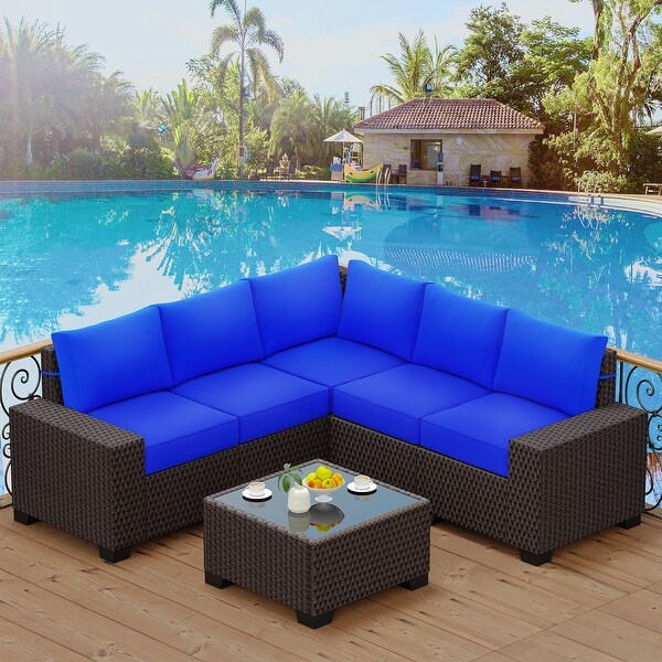 Outdoor Patio Sofa，6 Piece Rattan Furniture Set with Glass Table