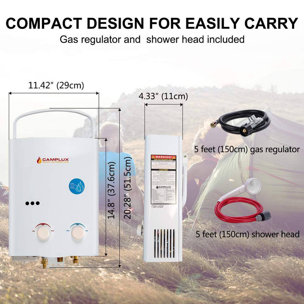 CAMPLUX ENJOY OUTDOOR LIFE Camplux 5 L 1.32 GPM Outdoor Portable Propane Gas Tankless Water Heater with 1.2 GPM Water Pump AY132P43