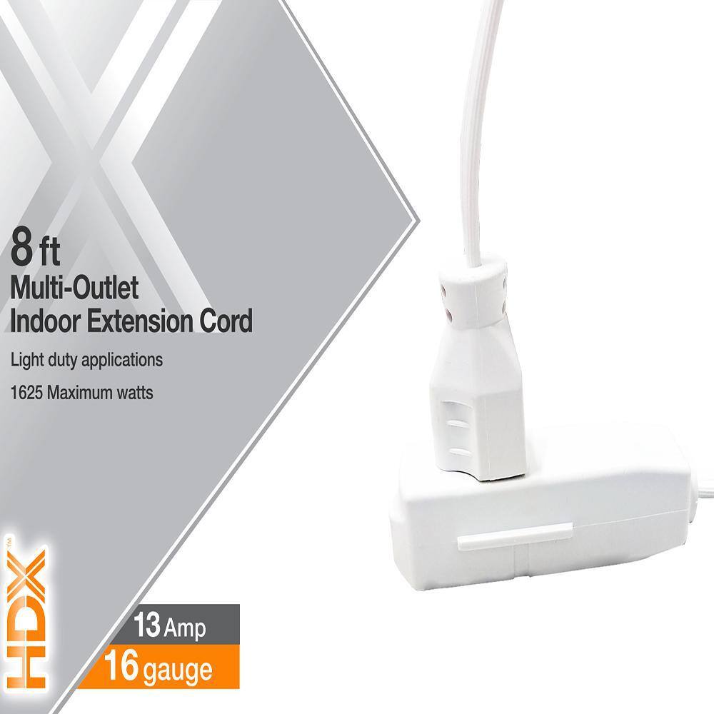 HDX 8 ft. 163 Light Duty Indoor Extension Cord with Banana Tap White HD#838-802