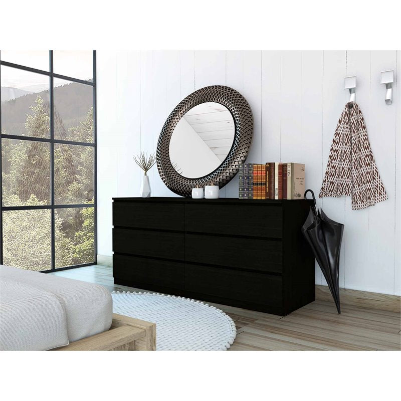 Atlin Designs Modern 6-Drawer Wood Bedroom Double Dresser in Black