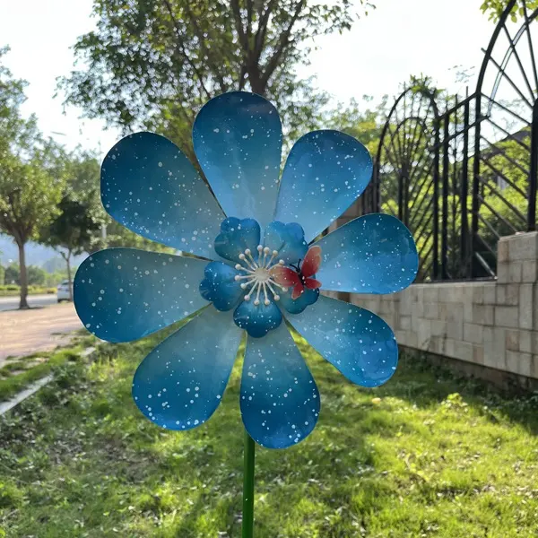 Metal Blue Small Size Wind Spinner Windmill For Garden Decorations