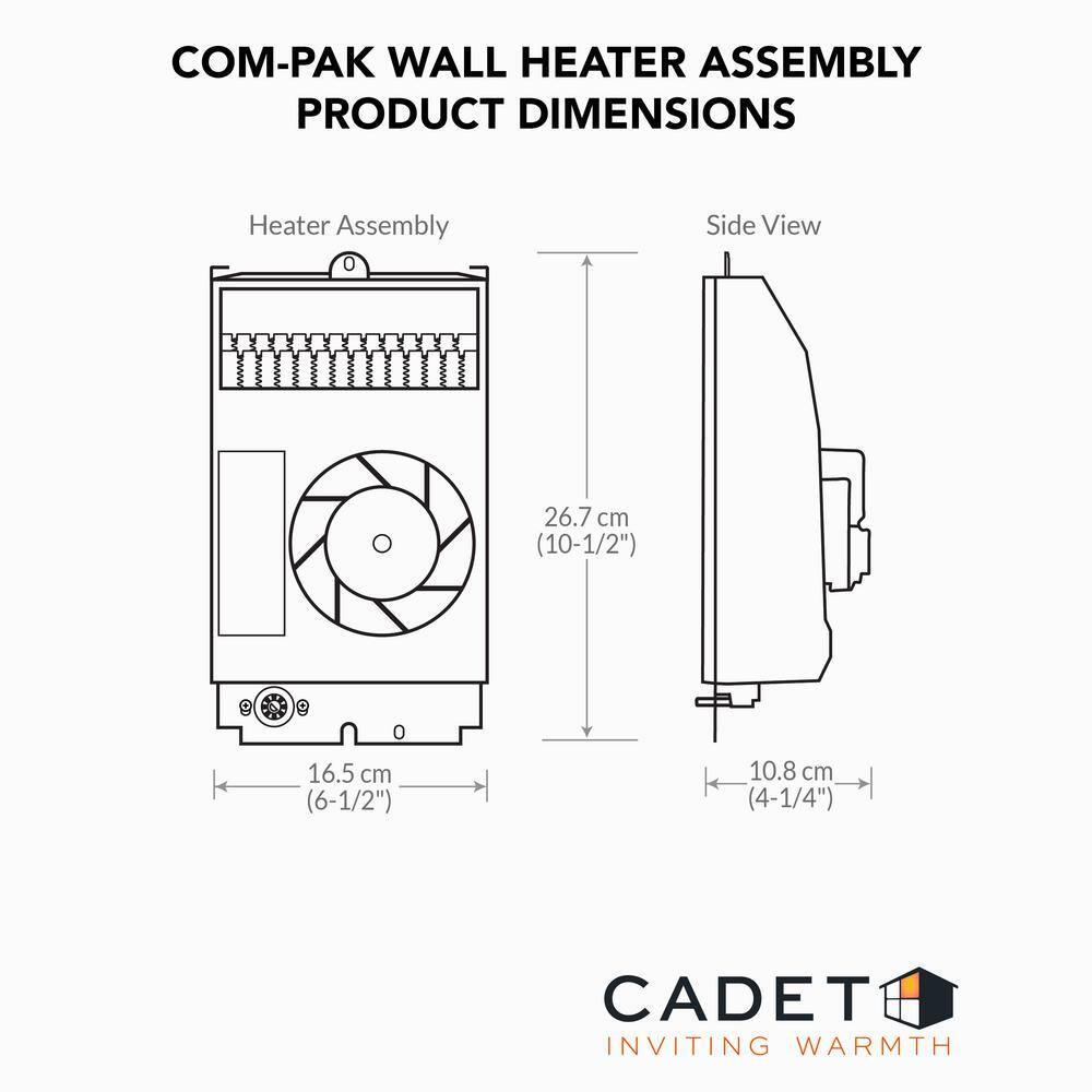 Cadet 240208volt 1000750watt ComPak Inwall Fanforced Replacement Electric Heater Assembly with Thermostat