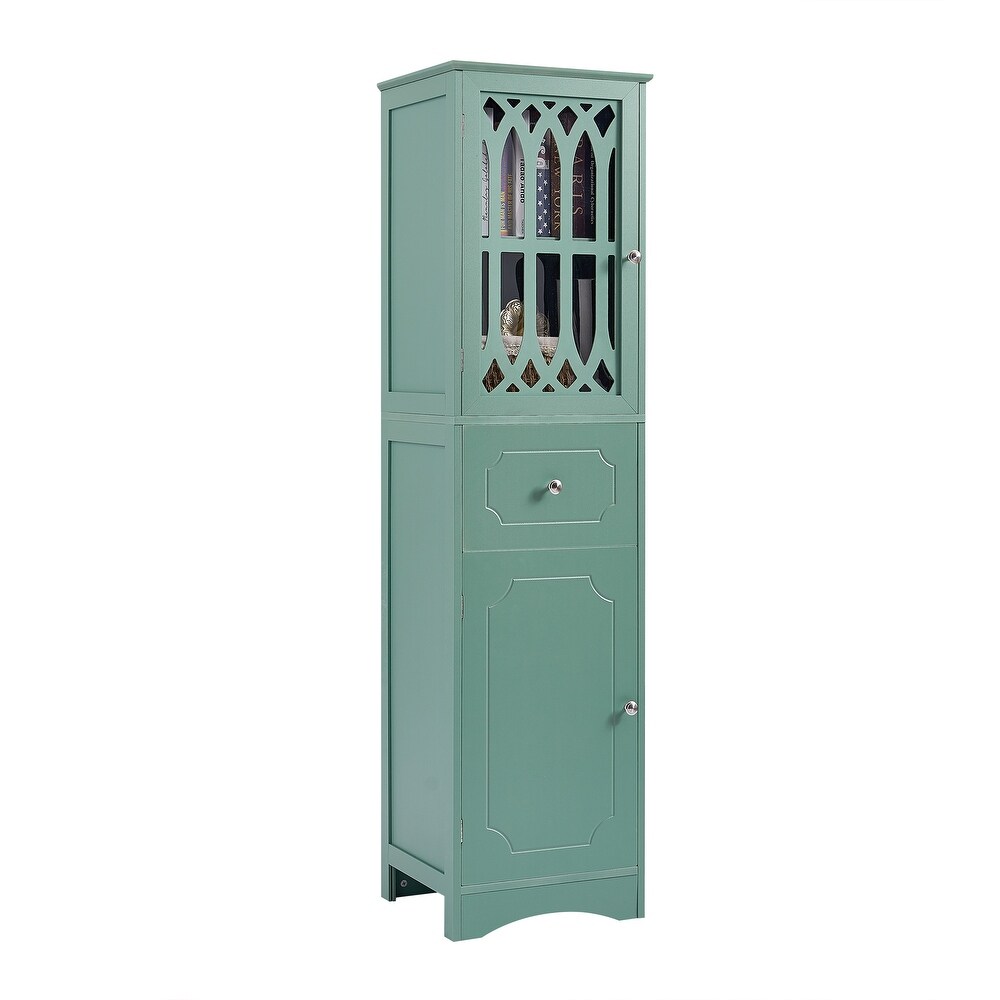 Tall Bathroom Cabinet Freestanding Linen Tower Storage Cabinet  Floor Shelving Storage Cabinet with Adjustable Shelf and Doors