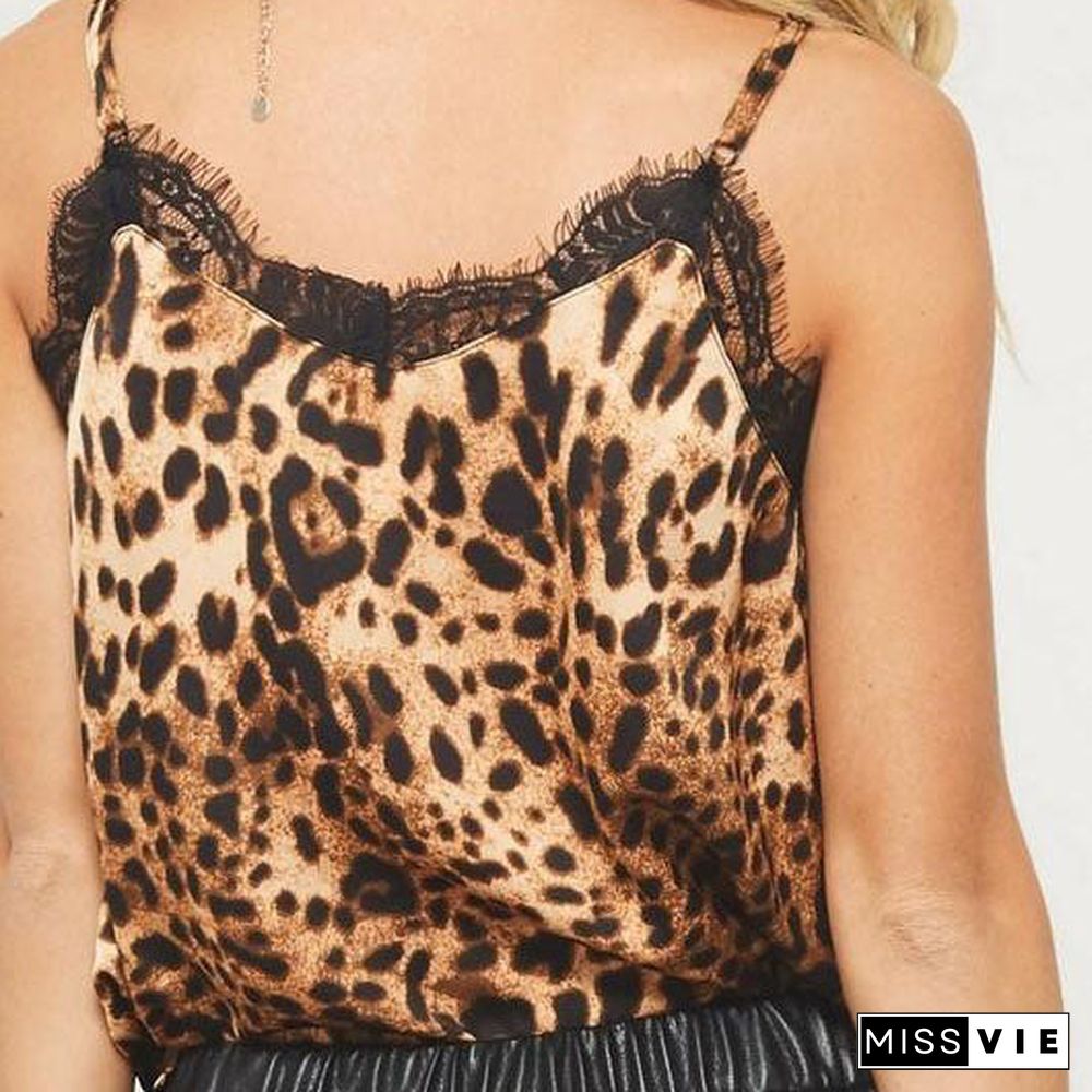 Retro Print Snake Leopard Lace Cami Tank Spaghetti Top