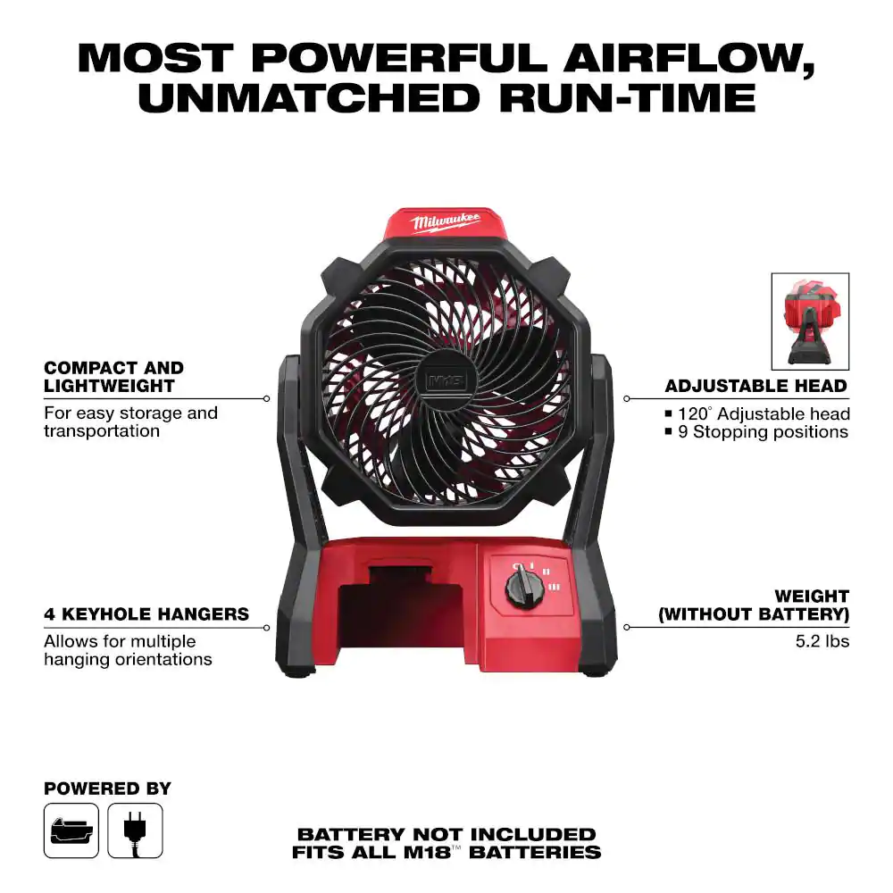 Milwaukee M18 18-Volt Lithium-Ion Cordless Jobsite Fan (Tool-Only)