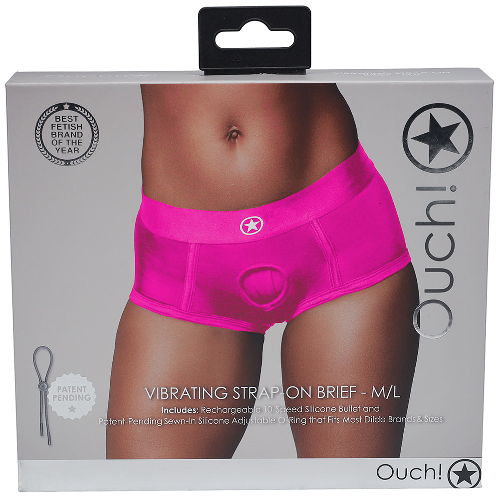 Ouch! Vibrating Pink Strap-on Brief /L