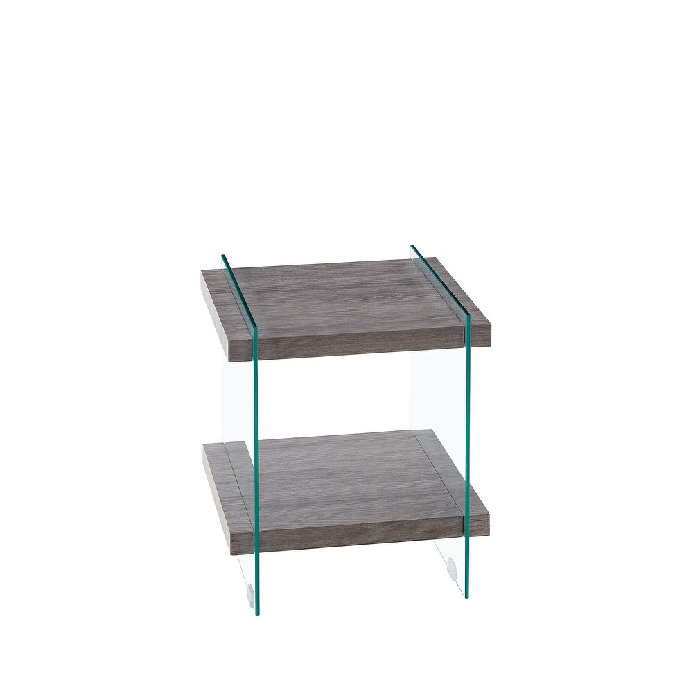 2 Tier Square Clear Sofa Side Table with Dual Shelves Modern Glass Nightstand End Table Side Table for Living Room  Bedroom