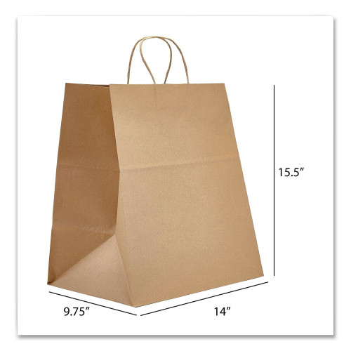 Prime Time Packaging Kraft Paper Bags， Super Royal， 14 x 9.75 x 15.5， Natural， 200/Carton (NK141015)