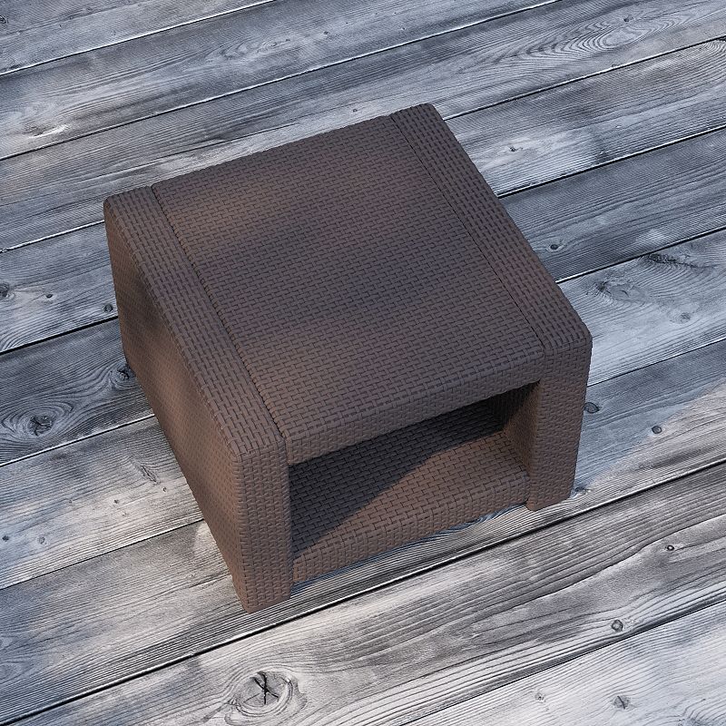 Merrick Lane Malmok Outdoor Furniture Side Table Chocolate Brown Faux Rattan Wicker Pattern All-Weather Patio Side Table With Shelving