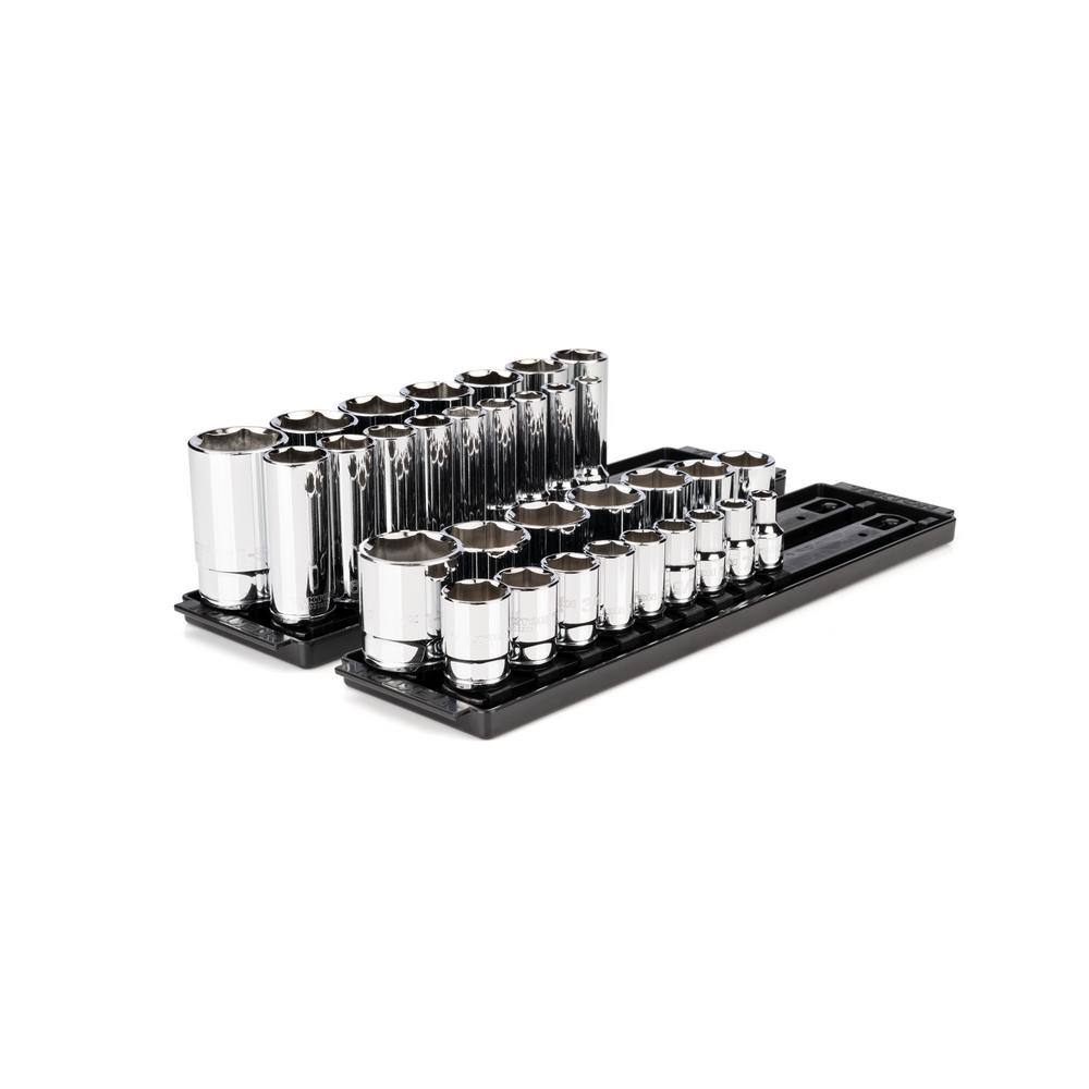 TEKTON 12 in. Drive 6-Point Socket Set with Rails (38 in.-1-516 in.) (32-Piece) SHD92205