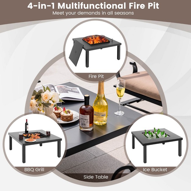 Tangkula 5pcs Cushioned Patio Dining Set Heavy duty Rocking Chairs With 4 in 1 Fire Pit Table