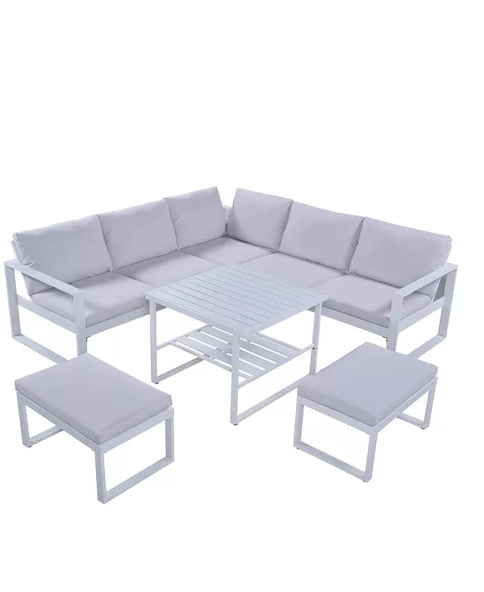 Simplie Fun Industrial Style Outdoor Sofa Combination Set With 2 Love Sofa1 Single Sofa1 Table2 Bench