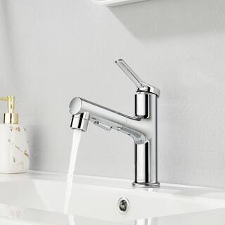 GIVING TREE Single Handle Single Hole Deck Mount Bathroom Faucet with Pull Out Sprayer in Chrome HDYN-ZG0050