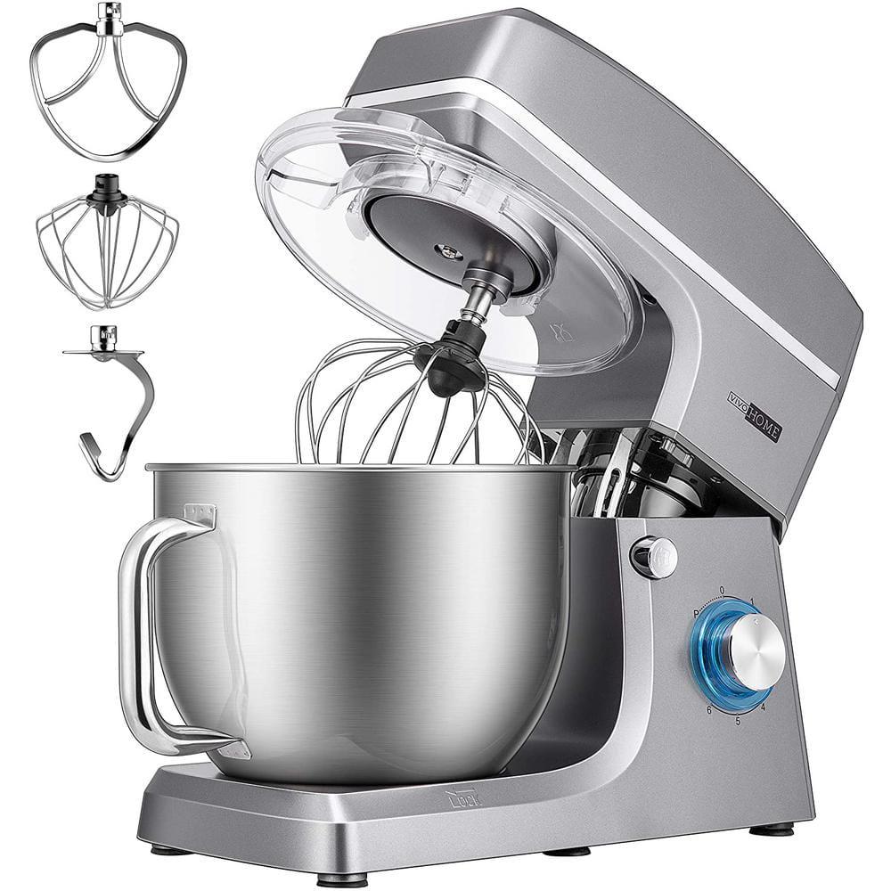 VIVOHOME 75 qt 6Speed Silver TiltHead Electric Stand Mixer with Accessories and ETL Listed