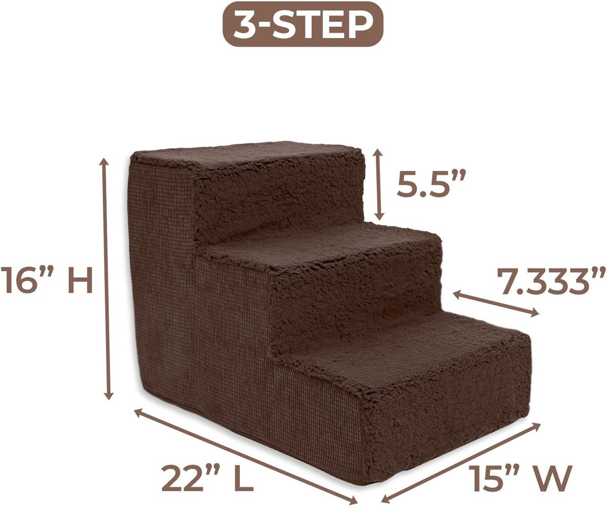 Precious Tails High Density Foam Sherpa Top 3 Steps Dog and Cat Stair