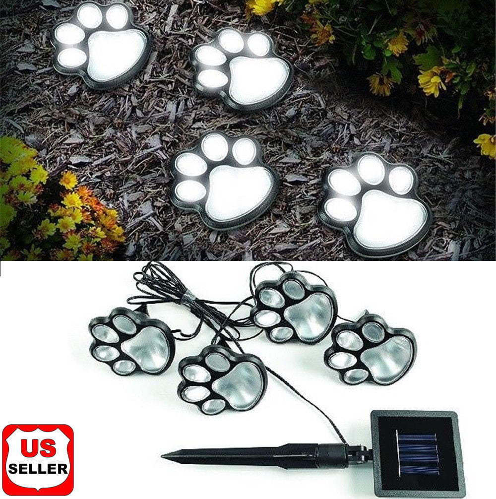 4 Solar Paw Print Lights Dog Path LED Cute Lawn， Garden， Patio， Yard， Décor， Walkway