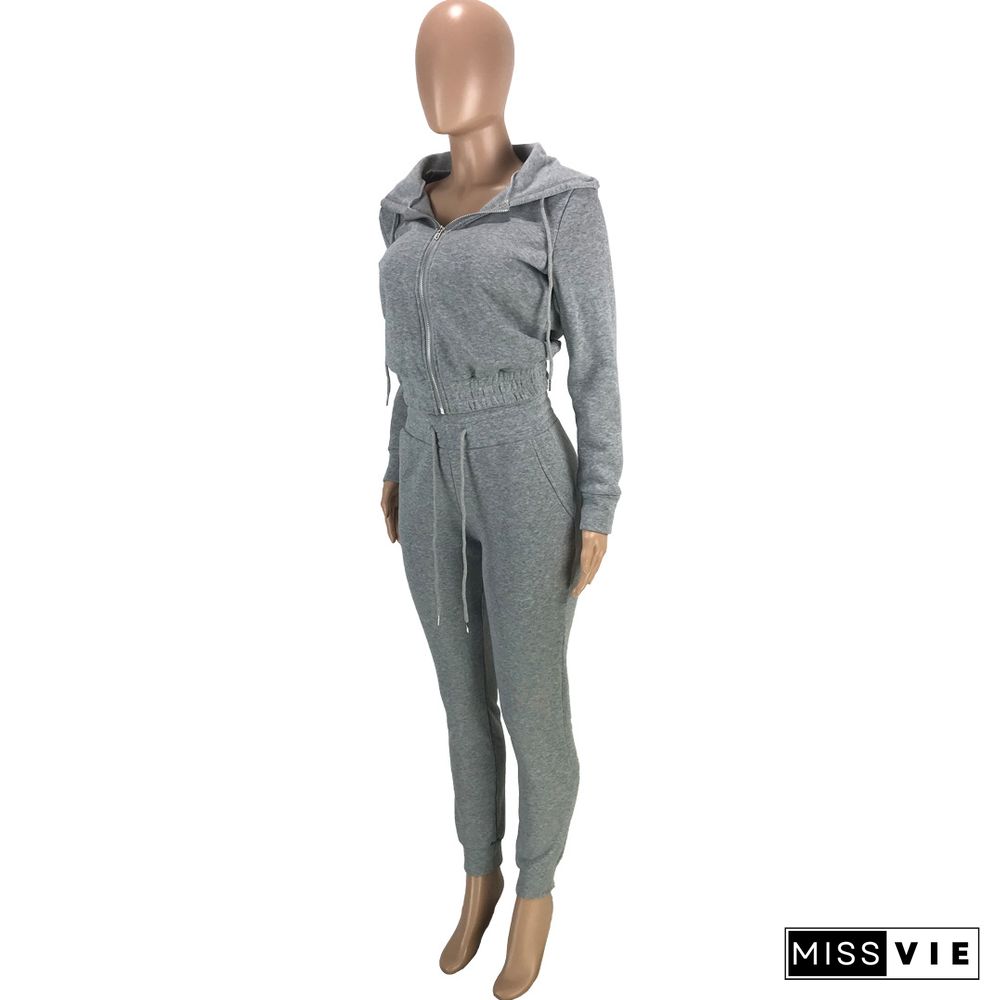 Thickened Zipper Hooded Sweatshirt And Pants Set