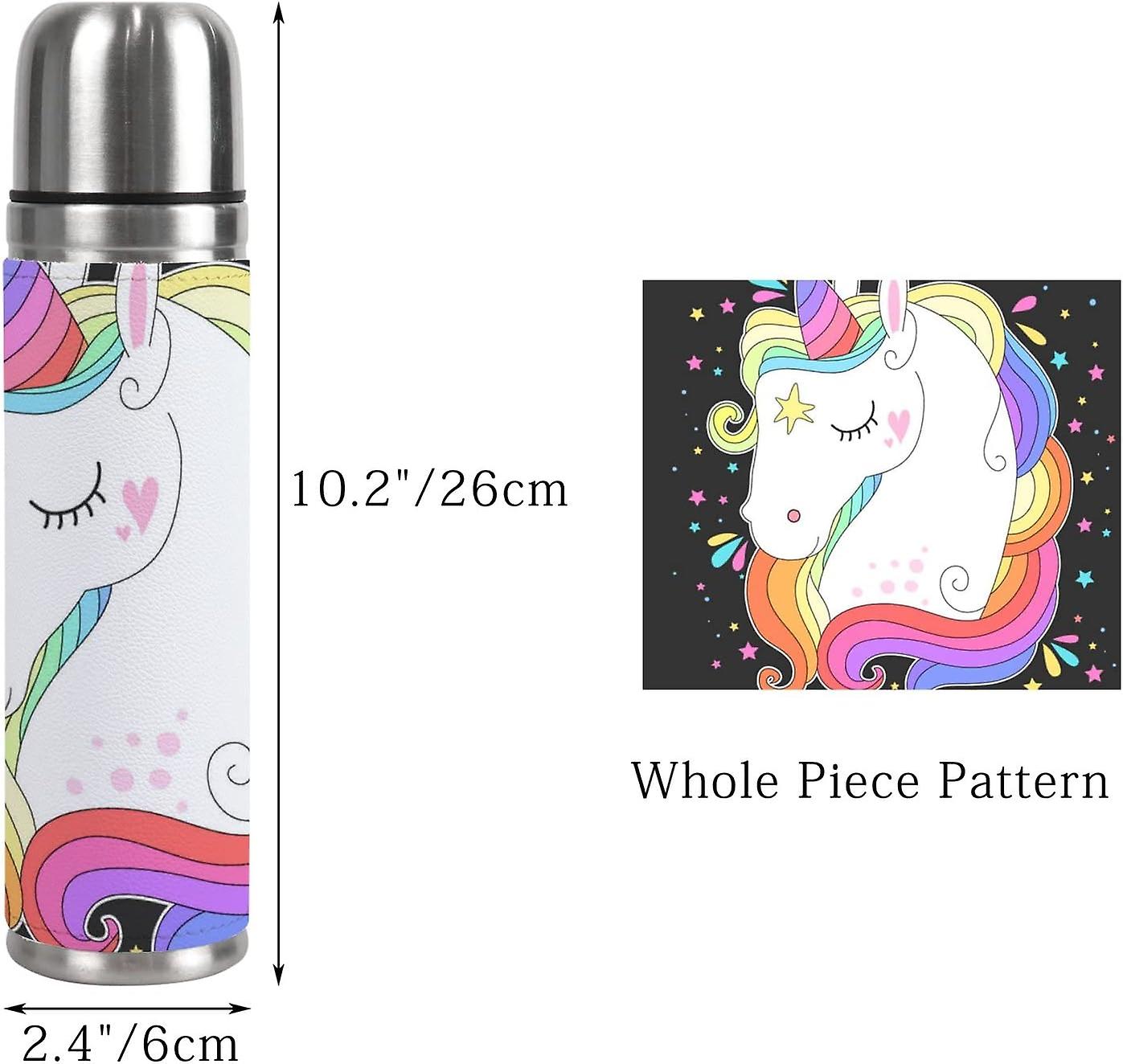 Insulated Mug Stainless Steel Water Bottle Unicorn Head With Rainbow Hair Vacuum Cup Travel Mug For Office