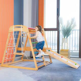 TIRAMISUBEST Solid Wood 7-in-1 Indoor Climber with Slide and Swing for Kids from 18 months to 10 years old W679XYS00027