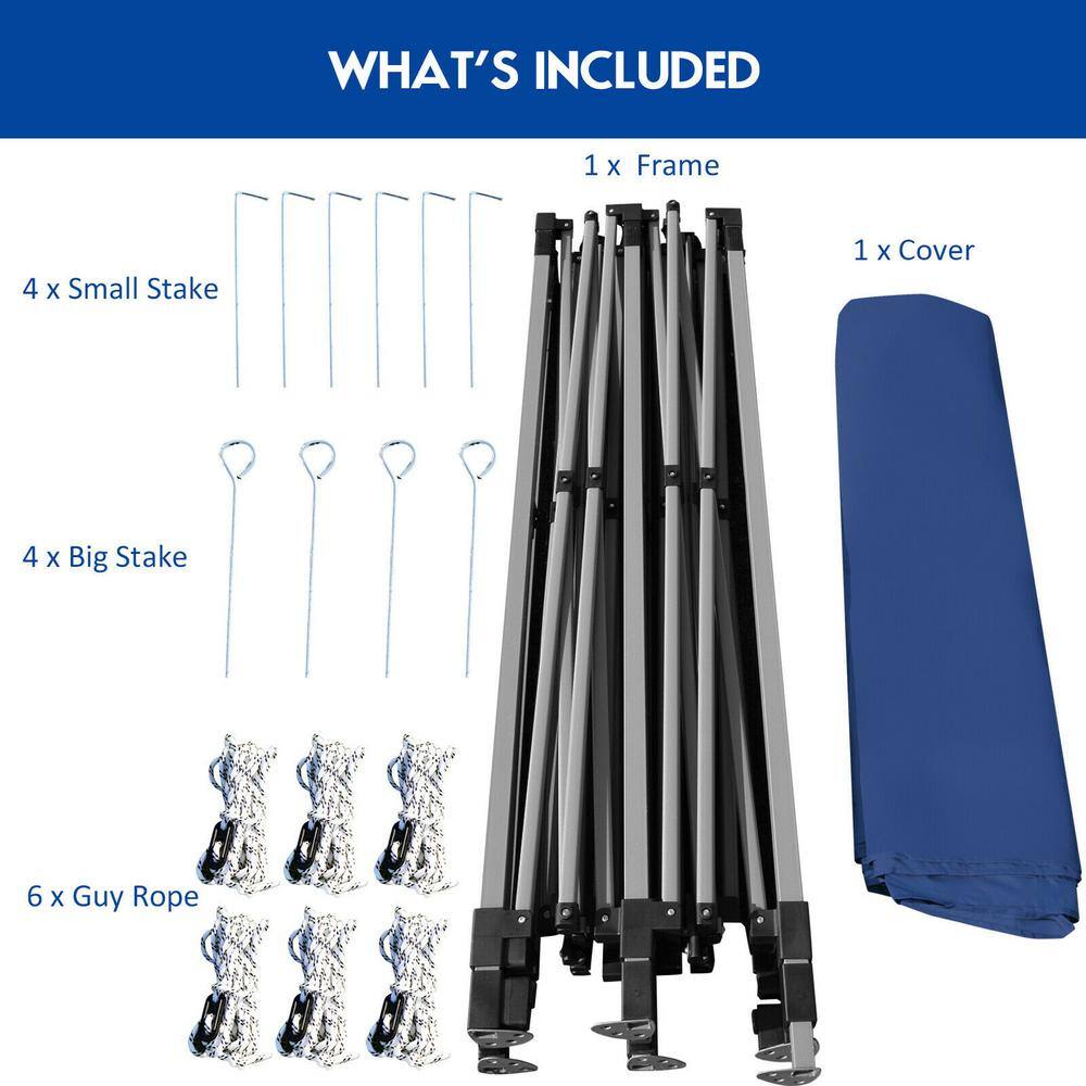 10 ft. x 20 ft. Blue Adjustable Folding Heavy-Duty Sun Canopy with Carrying Bag HY-OP70659BL