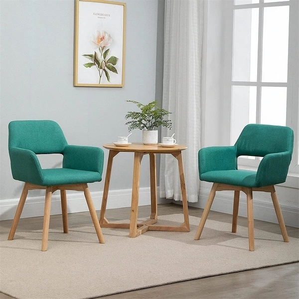 Modern Linen Fabric Dining Room Chairs With Beech Wood Legs, Set of 2