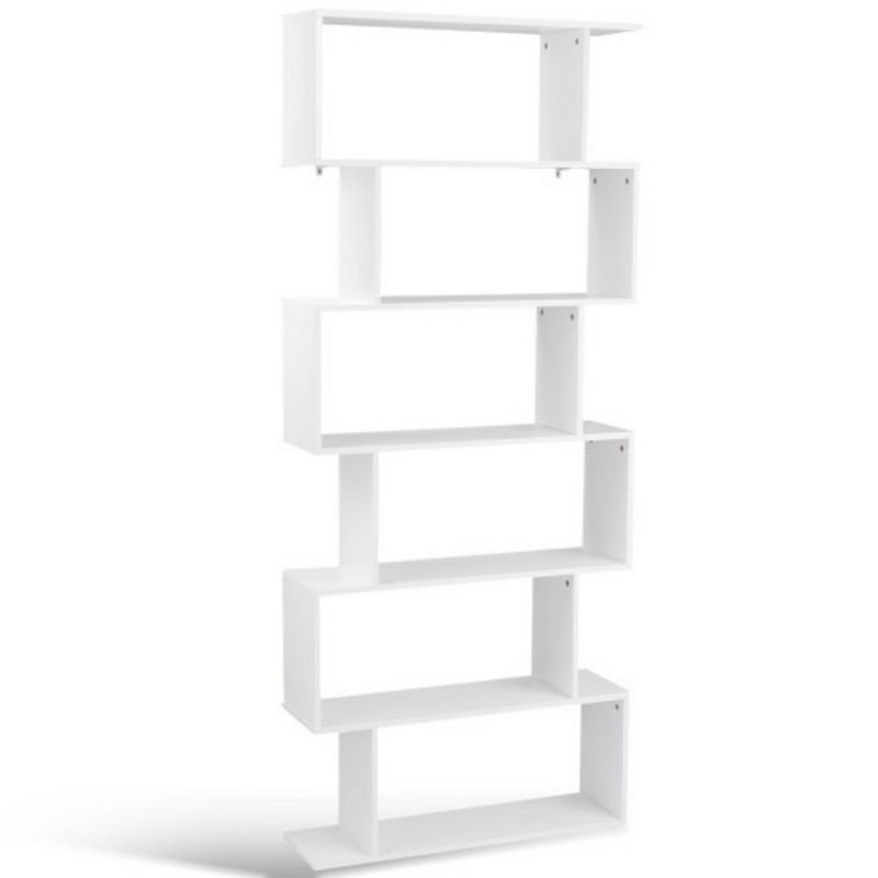 6-tier S-shaped Bookcase Z-shelf Style Storage Bookshelf