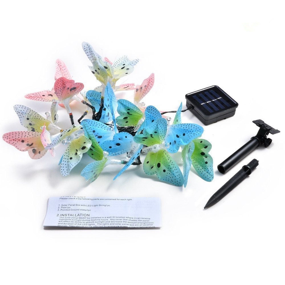 12Led Solar Power Light Butterfly Fiber Optic Fairy String Outdoor Garden Decor