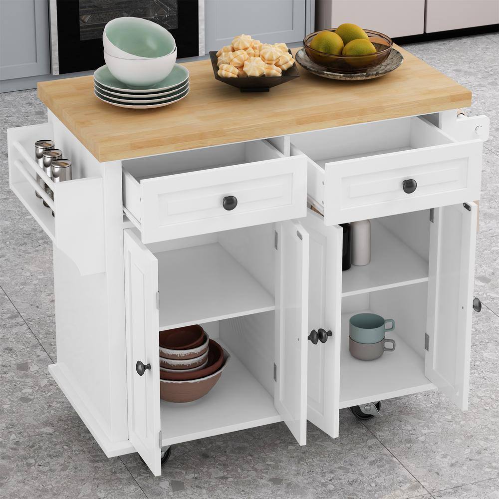 Whatseaso 43.31 in. Kitchen Island with Two Storage Cabinets and Two Locking Wheels in White LQ-110511114