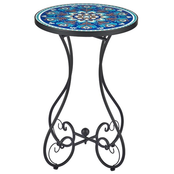 COZ Outdoor Patio Mosaic Ceramic Tile Side Table and Plant Stand