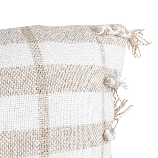 Taupe Plaid 14x22 Hand Woven Filled Outdoor Pillow Foreside Home amp Garden