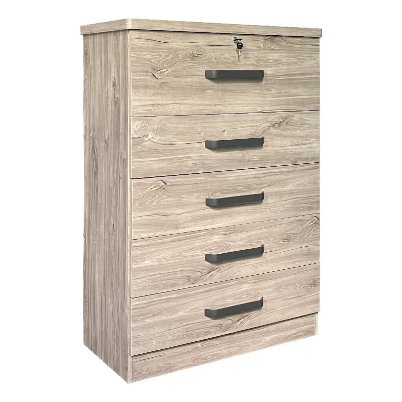 Better Home Products Xia 5 Drawer Chest of Drawers in Gray Oak