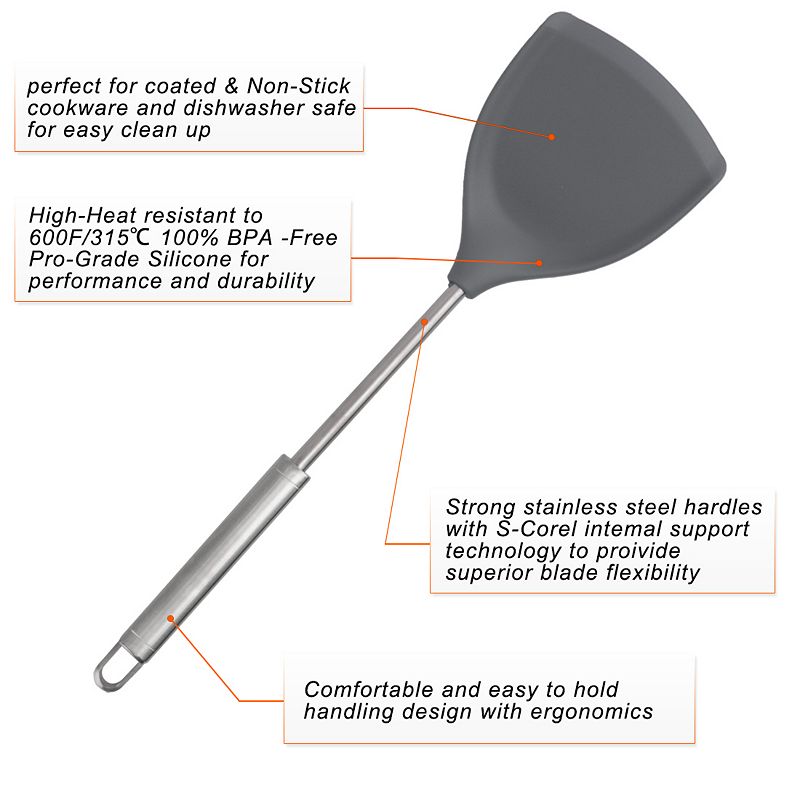 Silicone Turner Spatula Heat Resistant Non-scratch for Mixing Cooking