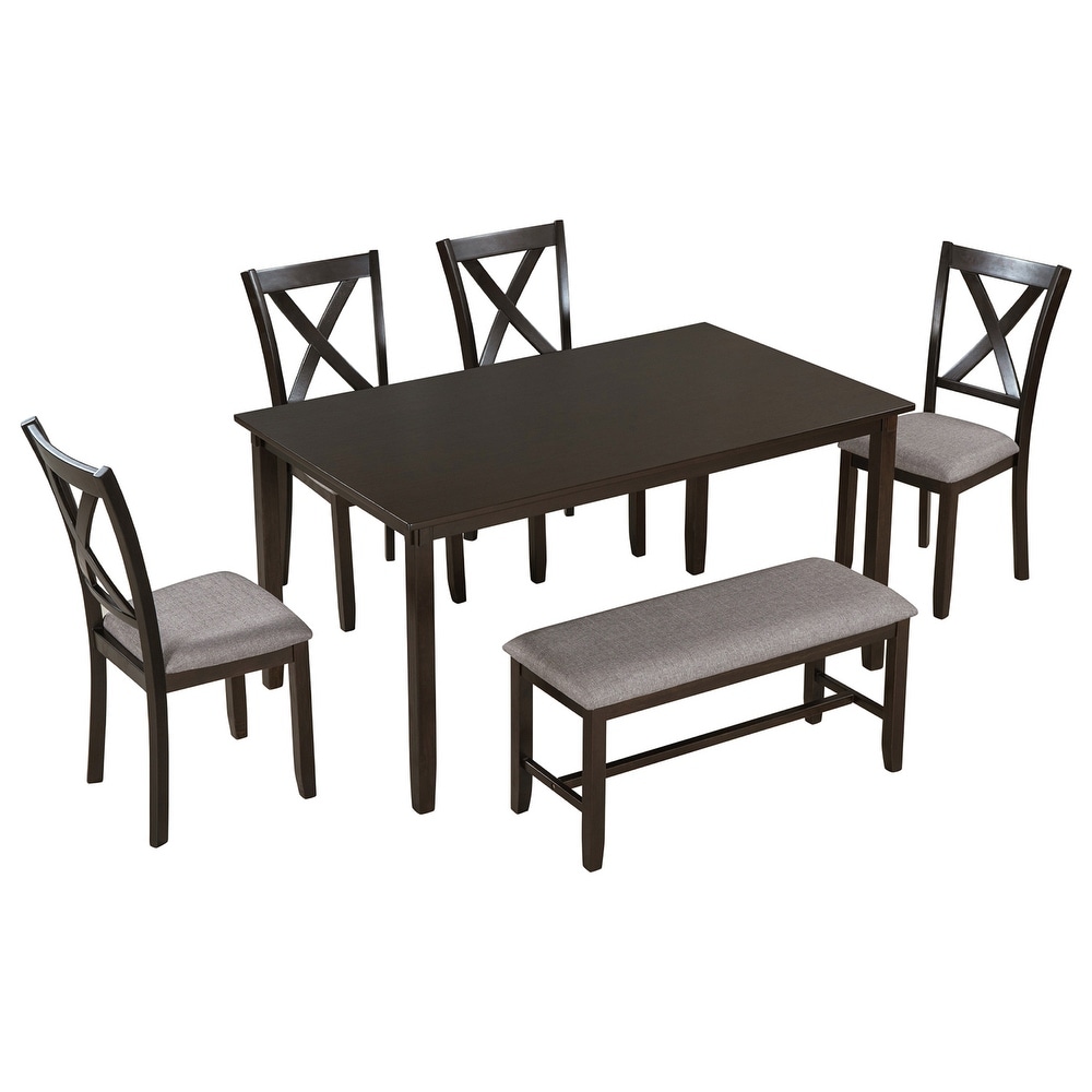 6 Piece Dining Table Set  Rectangular Dining Table  4 Chairs and Bench