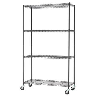 TRINITY EcoStorage Black 4-Tier Rolling Steel Wire Shelving Unit (36 in. W x 63 in. H x 14 in. D) TBFPB-0934