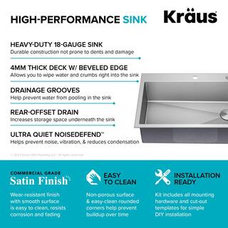 KRAUS Loften UndermountDrop-In Stainless Steel 33 in. 1-Hole Single Bowl Kitchen Sink KHT410-33