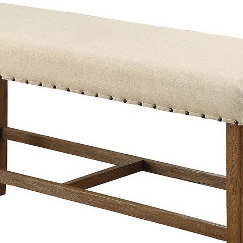 Sania Rustic Counter Height Bench In Ivory Linen