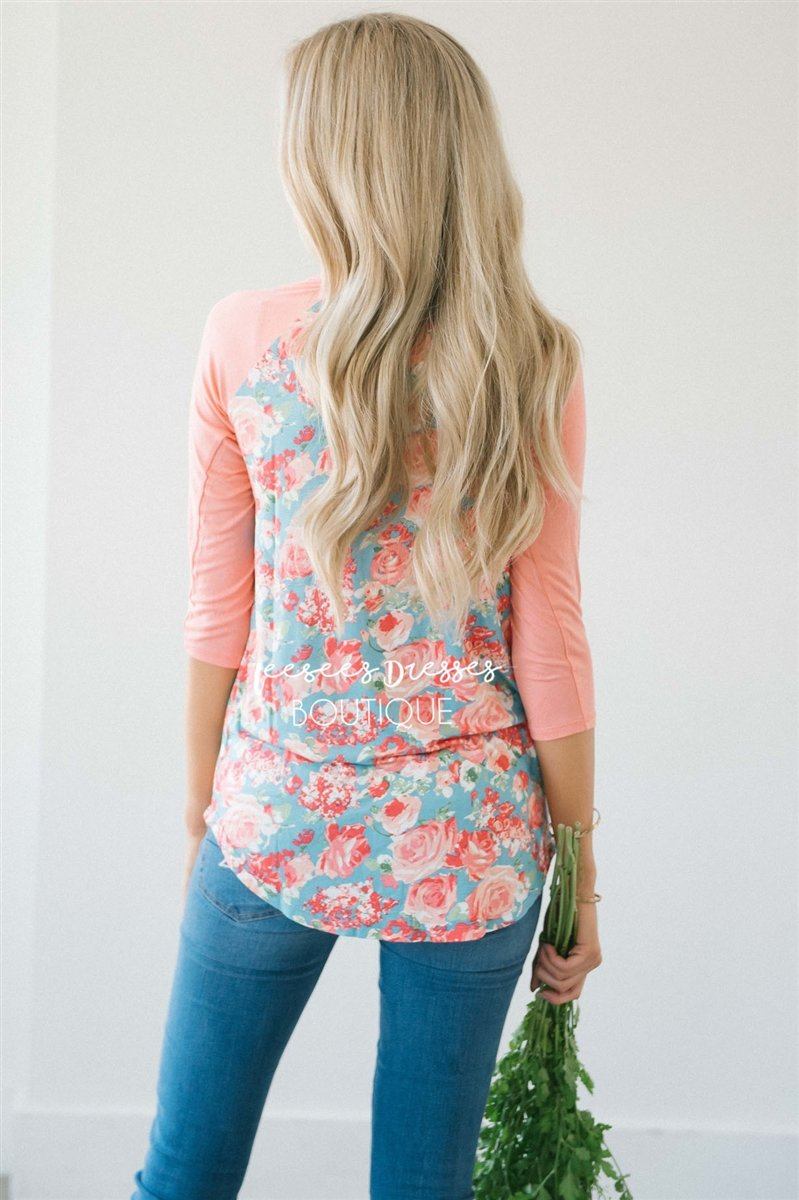 Rose Blossom Baseball Sleeve Top