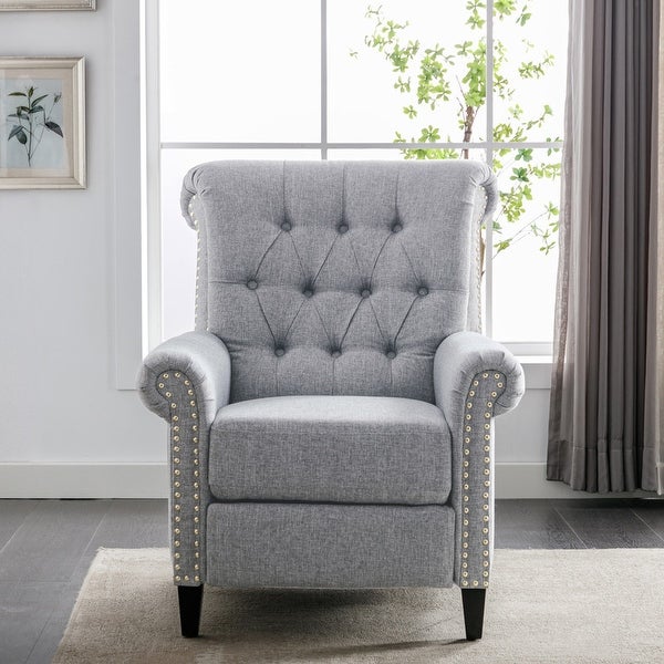 Classic Pushback Linen Tufted Recliner with Nailheads for Living Room， Bedroom， Office