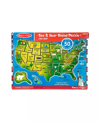 Melissa and Doug Melissa and Doug USA Map Sound Puzzle - Wooden Puzzle With Sound Effects (40 pcs)  Multicolor