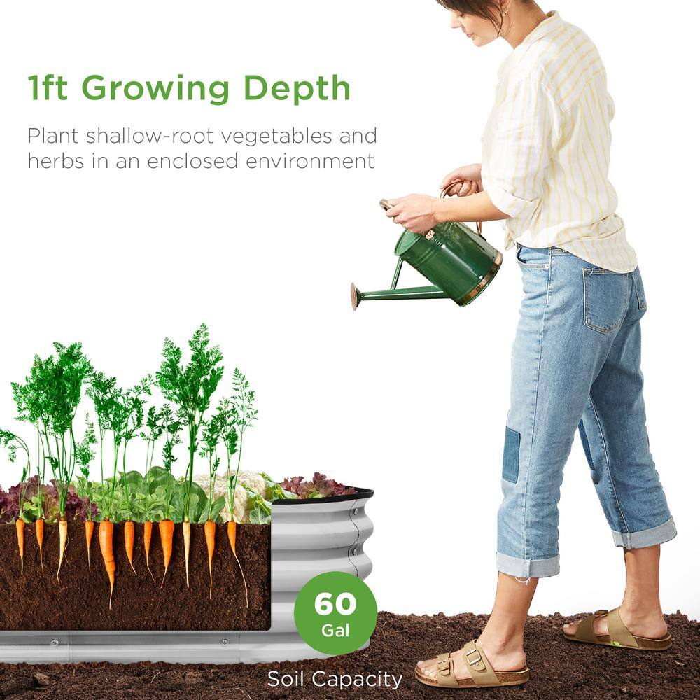 Best Choice Products 4 ft. x 2 ft. x 1 ft. Oval Steel Raised Garden Bed Planter Box for Vegetables Flowers in Silver SKY6598