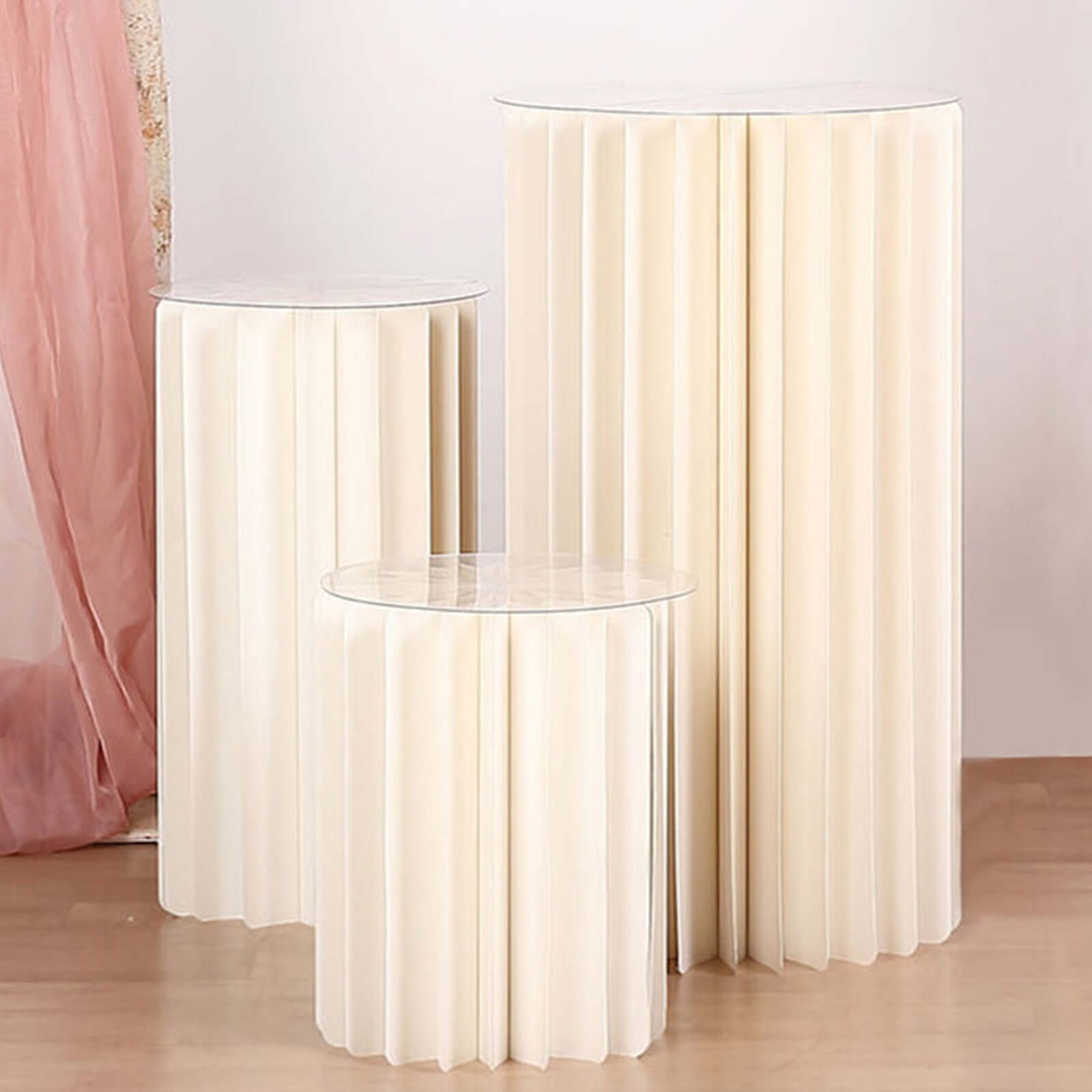 Ivory Cylinder Pillar Pedestal Stand, Display Column Stand With Top Plate 16