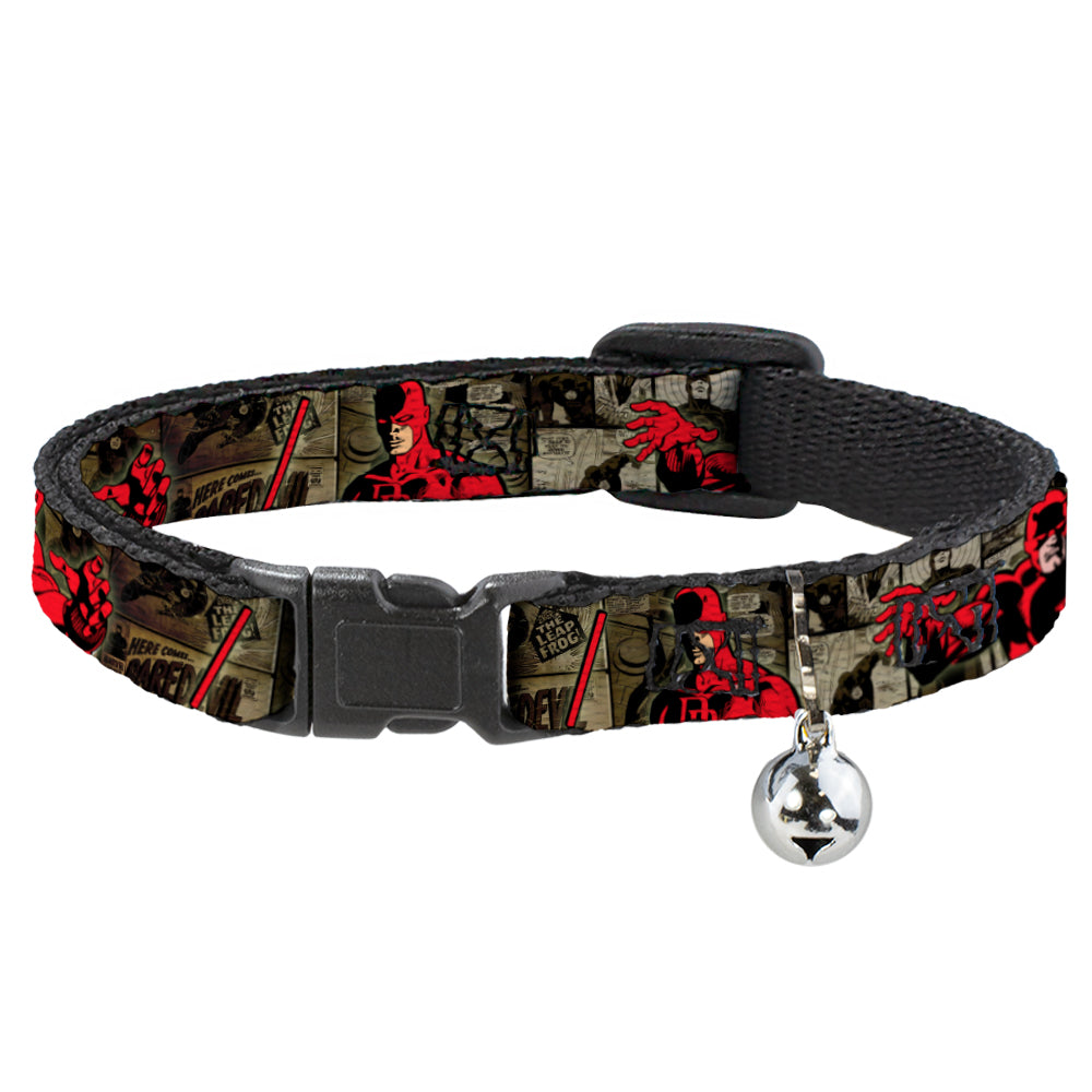 Marvel Comics Cat Collar， Breakaway Collar with Bell， Daredevil Action Poses Comic Panels Grays Red， 8.5 to 12 Inches 0.5 Inch Wide