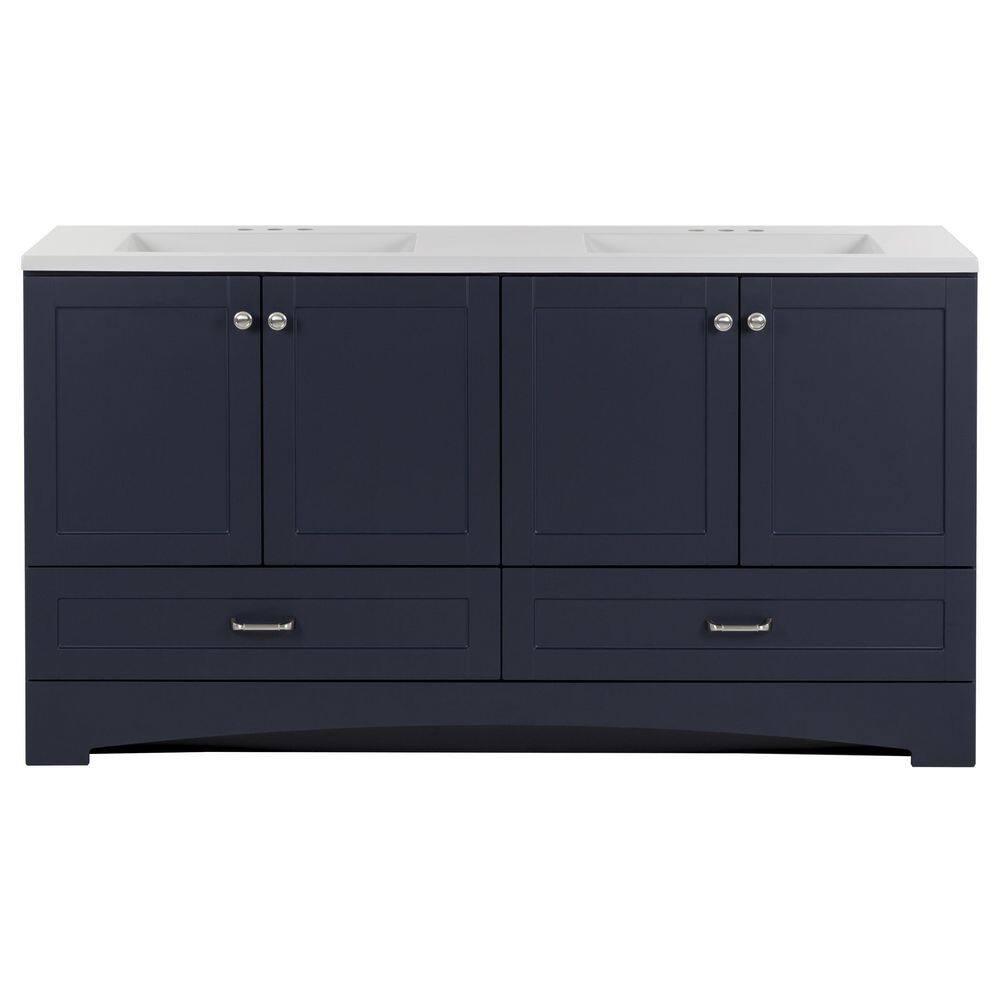 Glacier Bay Lancaster 60.25 in. W x 18.75 in. D Shaker Bath Vanity in Deep Blue with White Cultured Marble Top B60X20330