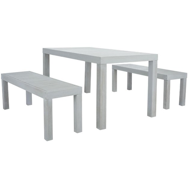 Dario 3 Piece Patio Outdoor Dining Set With Two Benches Safavieh