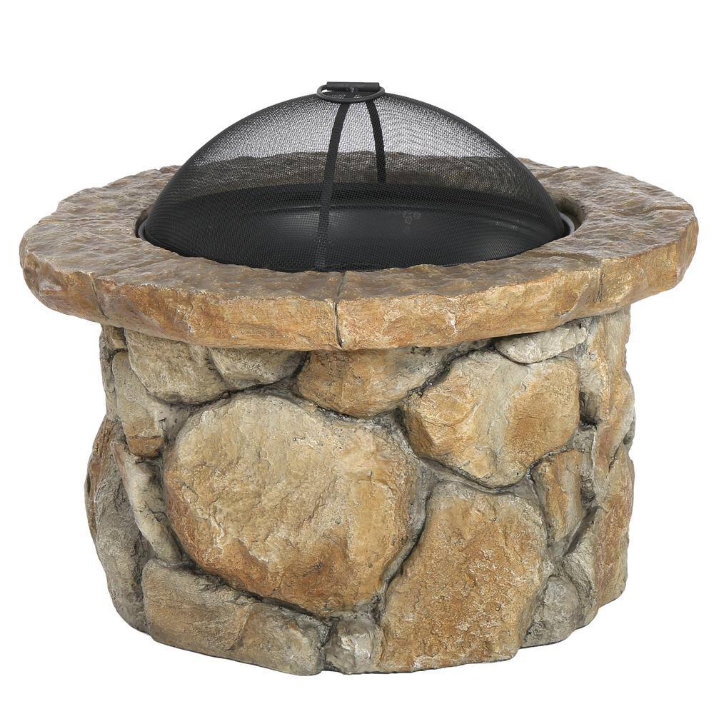 Noble House Samson 34 in. x 21 in. Round Cement Wood Burning Fire Pit in Natural 11833